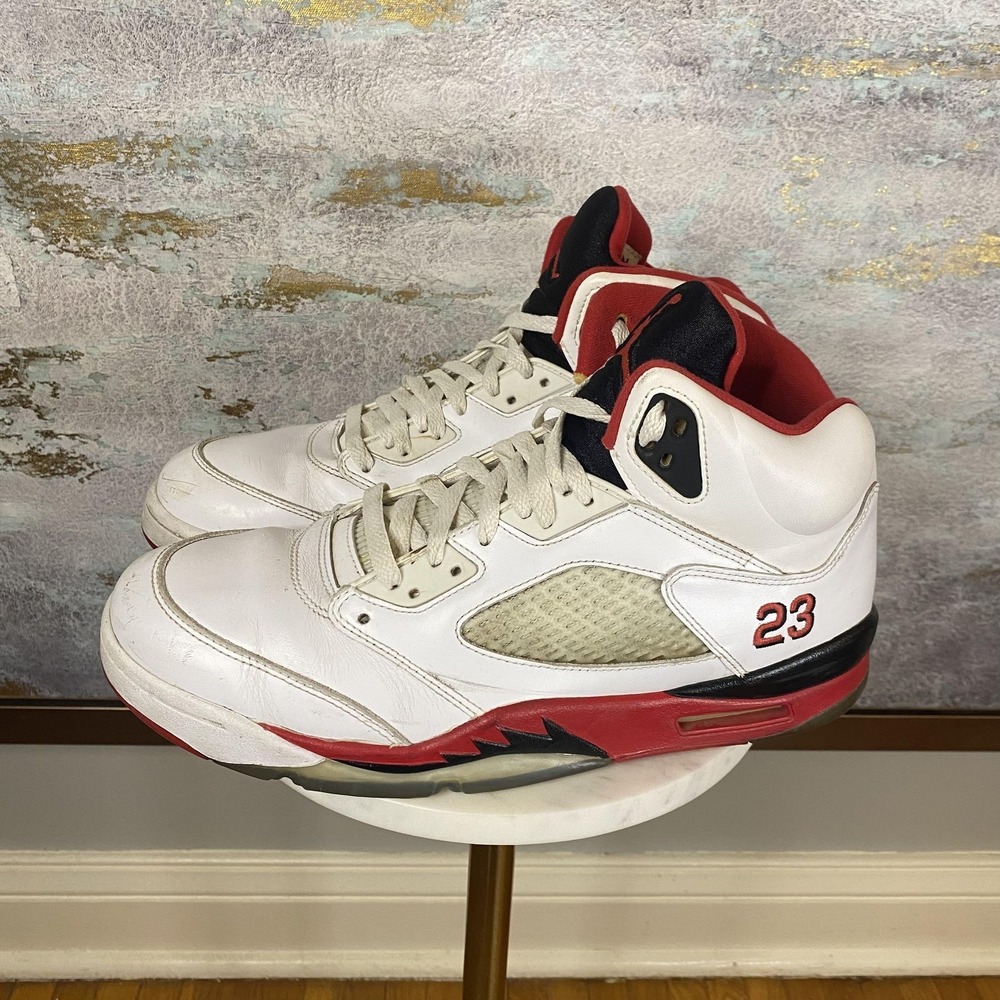 Jordan Air Jordan 5 Retro Shoes Mens Size 11 White Fire Red Sneakers 136021-120